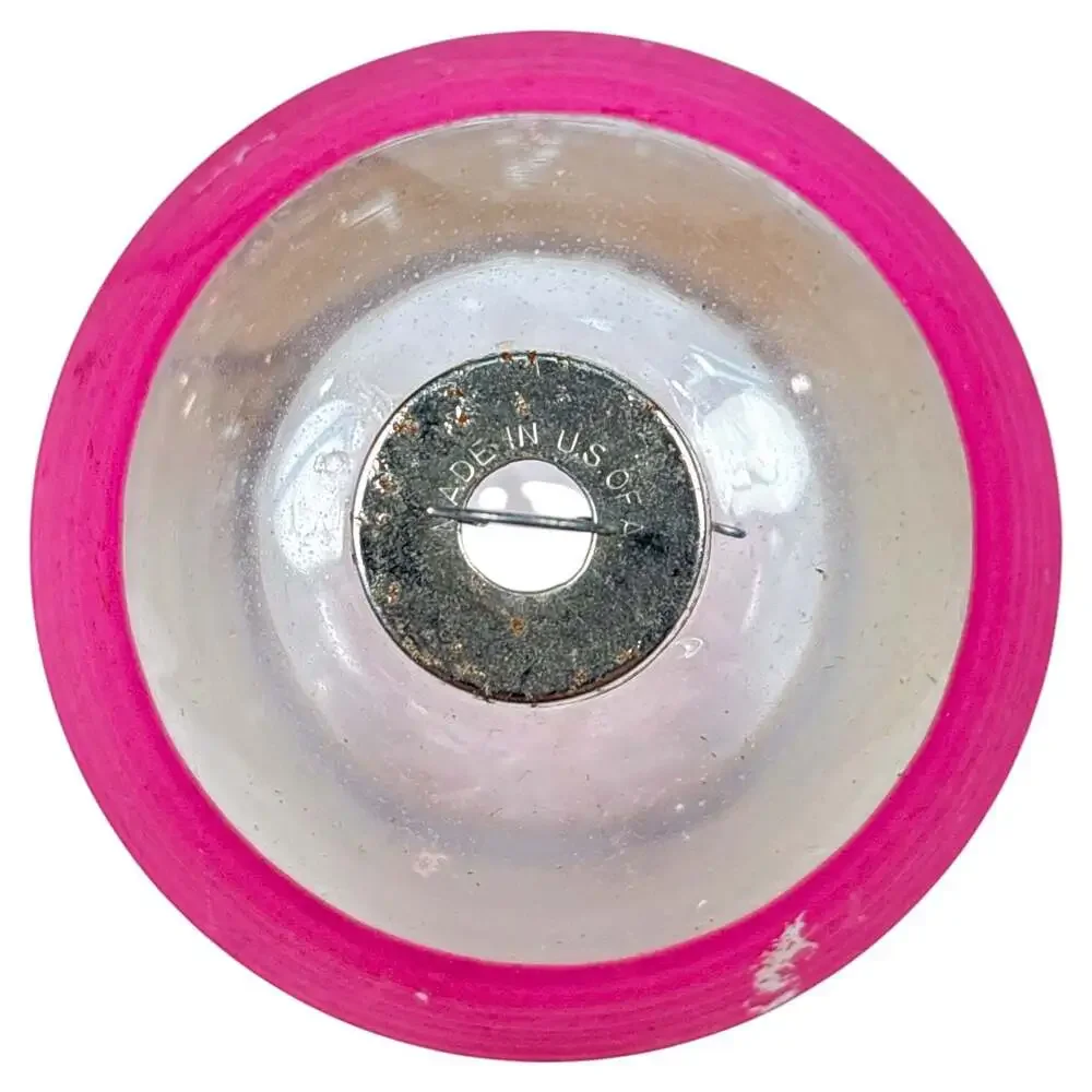 Vtg Shiny Brite 3” Unsilvered Glass Ornament Pink White Stripes WWII Christmas